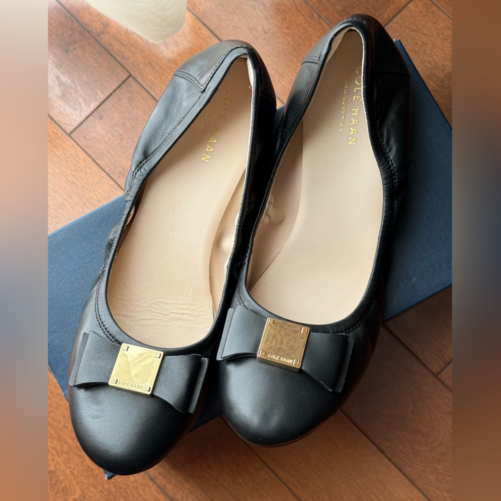 Cole Haan Tali Bow Ballet Black Leather Flats